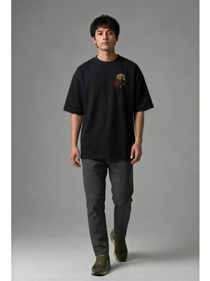Posh Cabal G01048 Baskılı Oversize Siyah Erkek T-Shirt