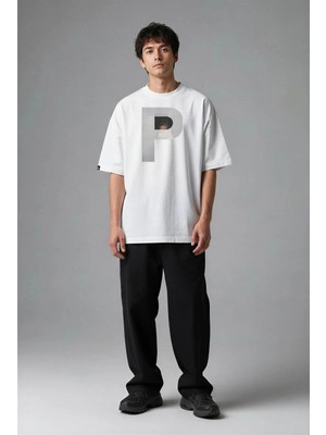 Posh Cabal F02112 Baskılı Oversize Beyaz Erkek T-Shirt