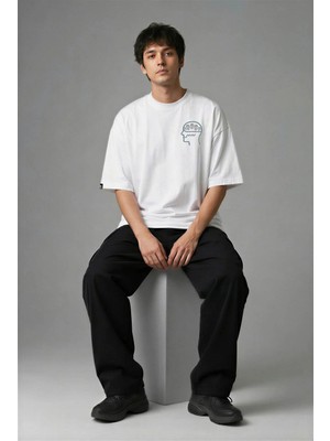 Posh Cabal G02040 Baskılı Oversize Beyaz Erkek T-Shirt