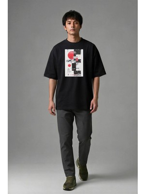 Posh Cabal F02133 Baskılı Oversize Siyah Erkek T-Shirt