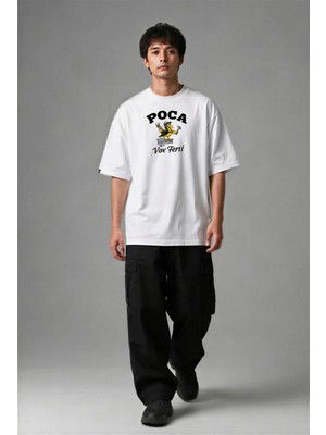 Posh Cabal F03088 Baskılı Oversize Beyaz Erkek T-Shirt