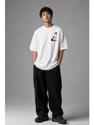 Posh Cabal G02076 Baskılı Oversize Beyaz Erkek T-Shirt