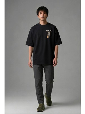 Posh Cabal G01063 Baskılı Oversize Siyah Erkek T-Shirt