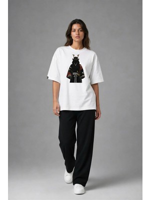 Posh Cabal F02128 Baskılı Oversize Beyaz Kadın T-Shirt