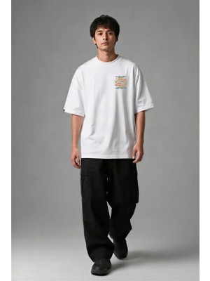 Posh Cabal G02038 Baskılı Oversize Beyaz Erkek T-Shirt
