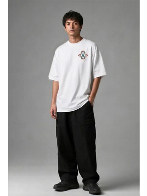 Posh Cabal G02039 Baskılı Oversize Beyaz Erkek T-Shirt