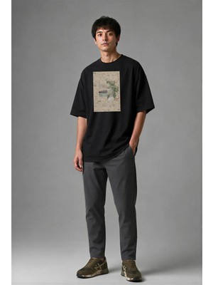 Posh Cabal F02104 Baskılı Oversize Siyah Erkek T-Shirt