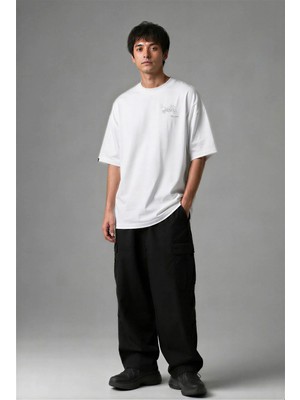 Posh Cabal G03054 Baskılı Oversize Beyaz Erkek T-Shirt