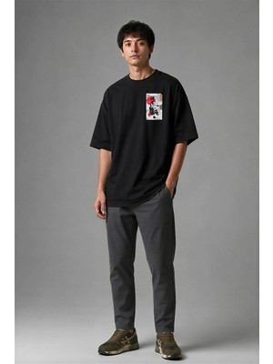 Posh Cabal G02134 Baskılı Oversize Siyah Erkek T-Shirt