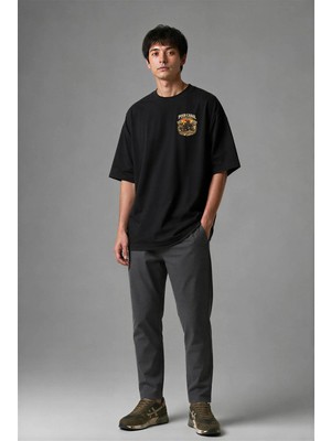 Posh Cabal G02129 Baskılı Oversize Siyah Erkek T-Shirt