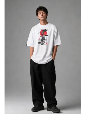 Posh Cabal F02136 Baskılı Oversize Beyaz Erkek T-Shirt