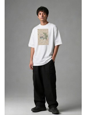 Posh Cabal F02104 Baskılı Oversize Beyaz Erkek T-Shirt