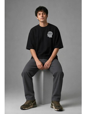 Posh Cabal G02045 Baskılı Oversize Siyah Erkek T-Shirt