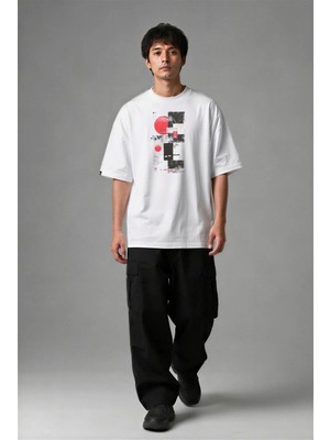 Posh Cabal F02133 Baskılı Oversize Beyaz Erkek T-Shirt