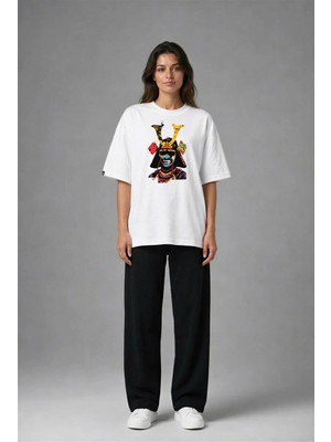 Posh Cabal F02127 Baskılı Oversize Beyaz Kadın T-Shirt