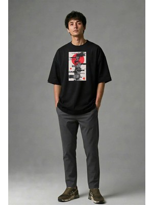 Posh Cabal F02136 Baskılı Oversize Siyah Erkek T-Shirt