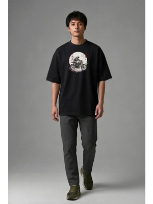 Posh Cabal F02143 Baskılı Oversize Siyah Erkek T-Shirt