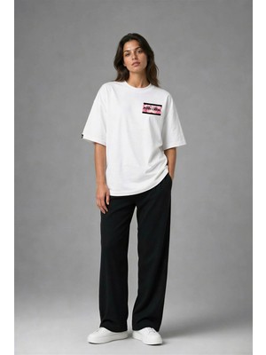 Posh Cabal G02099 Baskılı Oversize Beyaz Kadın T-Shirt