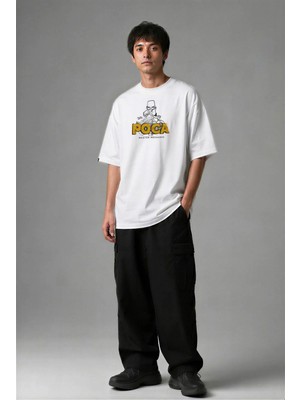 Posh Cabal F03019 Baskılı Oversize Beyaz Erkek T-Shirt