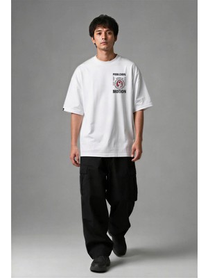 Posh Cabal G03103 Baskılı Oversize Beyaz Erkek T-Shirt
