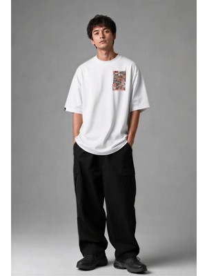 Posh Cabal G02051 Baskılı Oversize Beyaz Erkek T-Shirt