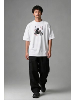 Posh Cabal F03003 Baskılı Oversize Beyaz Erkek T-Shirt