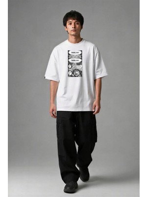 Posh Cabal F03008 Baskılı Oversize Beyaz Erkek T-Shirt