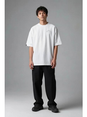 Posh Cabal G03057 Baskılı Oversize Beyaz Erkek T-Shirt