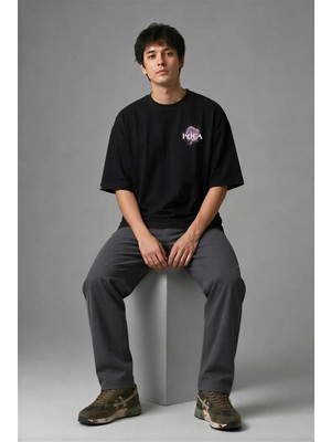 Posh Cabal G01010 Baskılı Oversize Siyah Erkek T-Shirt