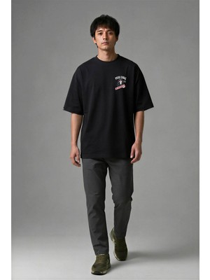 Posh Cabal G01088 Baskılı Oversize Siyah Erkek T-Shirt