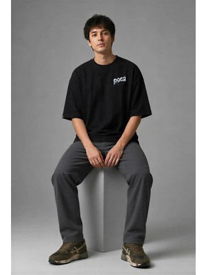 Posh Cabal G01075 Baskılı Oversize Siyah Erkek T-Shirt