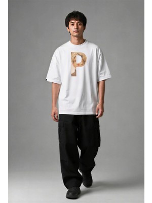 Posh Cabal F02113 Baskılı Oversize Beyaz Erkek T-Shirt