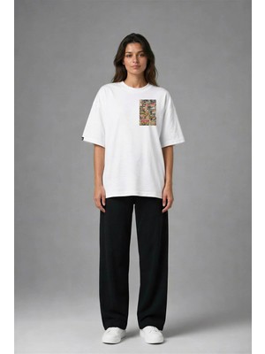 Posh Cabal G02052 Baskılı Oversize Beyaz Kadın T-Shirt