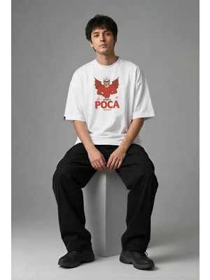 Posh Cabal F03110 Baskılı Oversize Beyaz Erkek T-Shirt