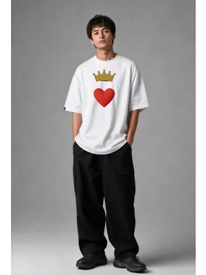 Posh Cabal F02111 Baskılı Oversize Beyaz Erkek T-Shirt