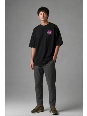 Posh Cabal G02009 Baskılı Oversize Siyah Erkek T-Shirt