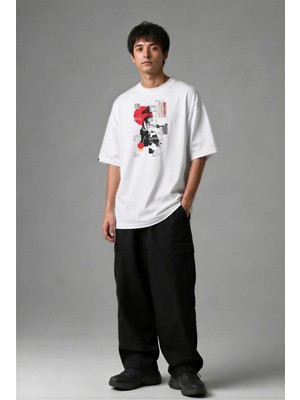 Posh Cabal F02134 Baskılı Oversize Beyaz Erkek T-Shirt