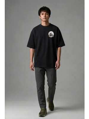 Posh Cabal G02143 Baskılı Oversize Siyah Erkek T-Shirt