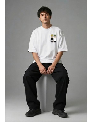 Posh Cabal G02035 Baskılı Oversize Beyaz Erkek T-Shirt