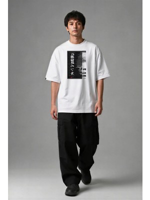 Posh Cabal F03123 Baskılı Oversize Beyaz Erkek T-Shirt