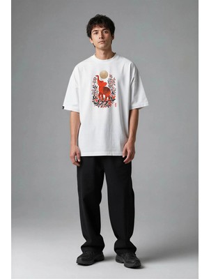 Posh Cabal F03017 Baskılı Oversize Beyaz Erkek T-Shirt