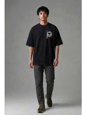 Posh Cabal G01043 Baskılı Oversize Siyah Erkek T-Shirt