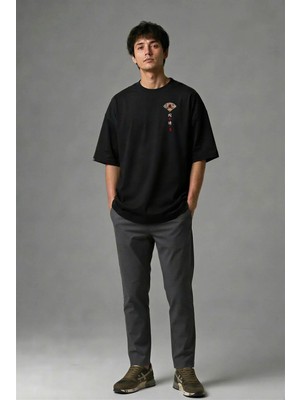 Posh Cabal G01036 Baskılı Oversize Siyah Erkek T-Shirt