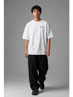Posh Cabal G03058 Baskılı Oversize Beyaz Erkek T-Shirt