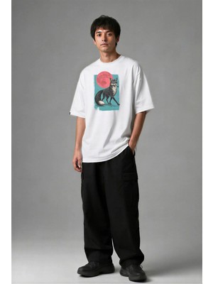 Posh Cabal F02124 Baskılı Oversize Beyaz Erkek T-Shirt