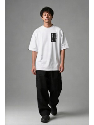 Posh Cabal G03123 Baskılı Oversize Beyaz Erkek T-Shirt