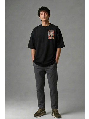 Posh Cabal G01041 Baskılı Oversize Siyah Erkek T-Shirt