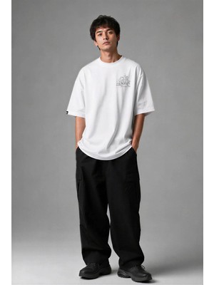 Posh Cabal G03051 Baskılı Oversize Beyaz Erkek T-Shirt