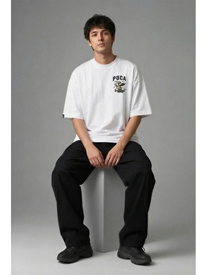 Posh Cabal G03090 Baskılı Oversize Beyaz Erkek T-Shirt