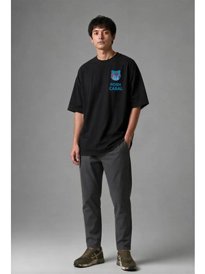 Posh Cabal G02059 Baskılı Oversize Siyah Erkek T-Shirt